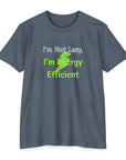 Gray t-shirt with humorous text and graphic on a white background
