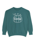 Sweatshirt - White Outlined Pumpkin Thankful Design Blue Spruce Sweatshirt