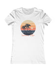 White t-shirt with a 'Summer Vibe' graphic design featuring palm trees and a sunset on a white background.