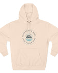 Beige hoodie with customizable design area on a white background