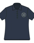 Navy blue polo shirt with customizable logo area on a white background