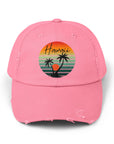 Hawaii Vintage Distressed Cap - Unisex Palm Tree Design True Pink One size Hats