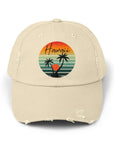 Hawaii Vintage Distressed Cap - Unisex Palm Tree Design Stone One size Hats