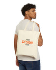 Man carrying a customizable tote bag with 'Your Design Here' text on a white background