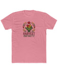 Pink t-shirt with 'Harvest Infinity' design on a white background