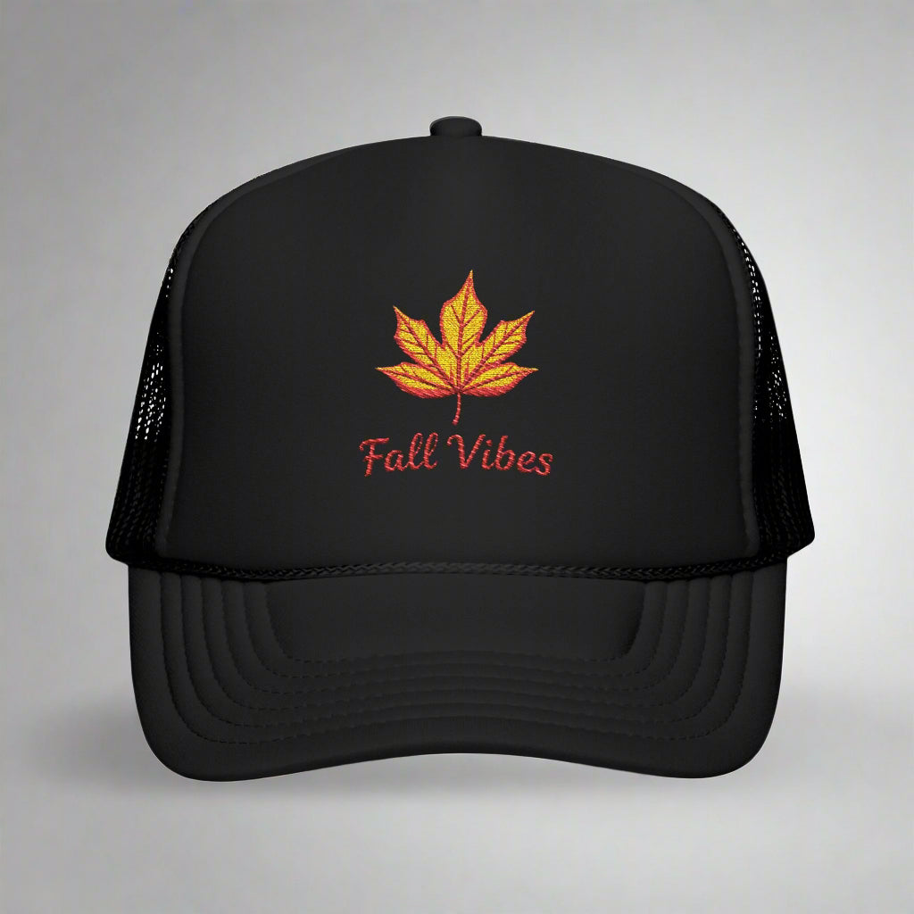 Embroidered Fall Vibes Foam Trucker Hat, Autumn Hat, Cool Weather Accessory, Outdoor Lifestyle, Gift for Him/Her