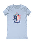 WE LOVE AMERICA Women's Fitted Tee Shirt Baby Blue T-Shirt