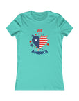 WE LOVE AMERICA Women's Fitted Tee Shirt Teal T-Shirt