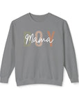 Gray sweatshirt with 'BOY Mama' text on a white background