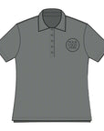 Gray polo shirt with a placeholder for a logo on a white background