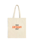 Beige tote bag with 'Your Design Here' text on a white background