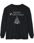 Christmas Long Sleeve T-Shirt - Merry Christmas Unisex Garment-dyed Black Long-sleeve