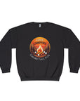 Black sweatshirt with a campfire graphic and text on a white background
