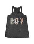 BOY MAMA Women's Flowy Racerback Tank Dark Grey Heather Tank Top