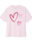 Heart Print Tee Shirt - Boxy and Comfy Fit Soft Pink T-Shirt