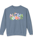 Aloha Blossom Crewneck Sweatshirt - Women's Sweatshirt for Summer Vibes Blue Jean Sweatshirt