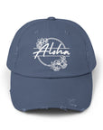 Aloha Floral Distressed Cap - Relaxed Floral Hat for Beach Vibes and Casual Days Scotland Blue One size Hats
