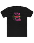Aloha Mahalo Floral Cotton Crew Tee - Perfect for Tropical Vibes and Summer Celebrations Solid Black T-Shirt