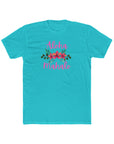 Aloha Mahalo Floral Cotton Crew Tee - Perfect for Tropical Vibes and Summer Celebrations Solid Tahiti Blue T-Shirt