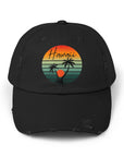 Hawaii Vintage Distressed Cap - Unisex Palm Tree Design Black One size Hats