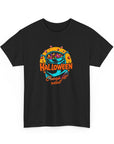 Black t-shirt with Halloween graphic design featuring a bucket of candy on a white background