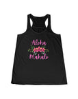 Aloha Mahalo Women's Flowy Racerback Tank - Perfect for Summer Gatherings Black Tank Top