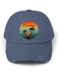 Hawaii Vintage Distressed Cap - Unisex Palm Tree Design Scotland Blue One size Hats
