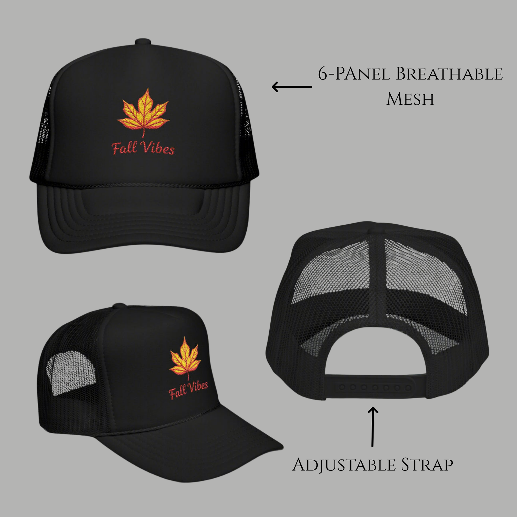 Embroidered Fall Vibes Foam Trucker Hat, Autumn Hat, Cool Weather Accessory, Outdoor Lifestyle, Gift for Him/Her