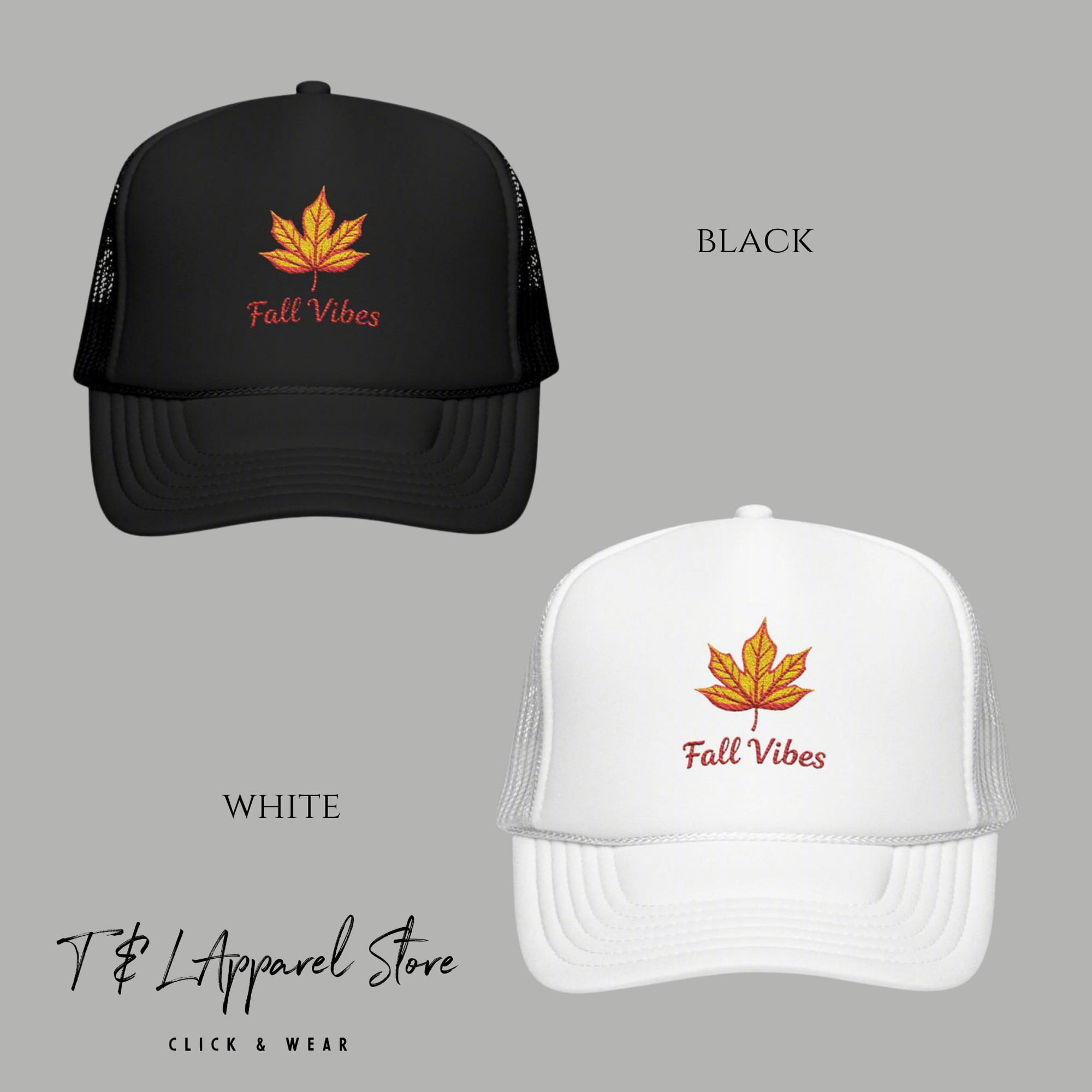 Embroidered Fall Vibes Foam Trucker Hat, Autumn Hat, Cool Weather Accessory, Outdoor Lifestyle, Gift for Him/Her