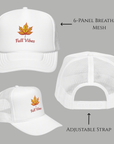 Embroidered Fall Vibes Foam Trucker Hat, Autumn Hat, Cool Weather Accessory, Outdoor Lifestyle, Gift for Him/Her