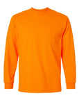 Orange long-sleeve shirt with a pocket on a white background