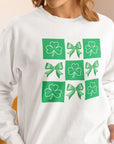St. Patrick's Day Women's Crewneck Sweatshirt with Green Bows and Clovers Sweatshirt