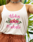Aloha Mahalo Women's Flowy Racerback Tank - Perfect for Summer Gatherings Tank Top