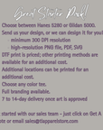 Promotional text for a starter pack with printing options and requirements on a gray background