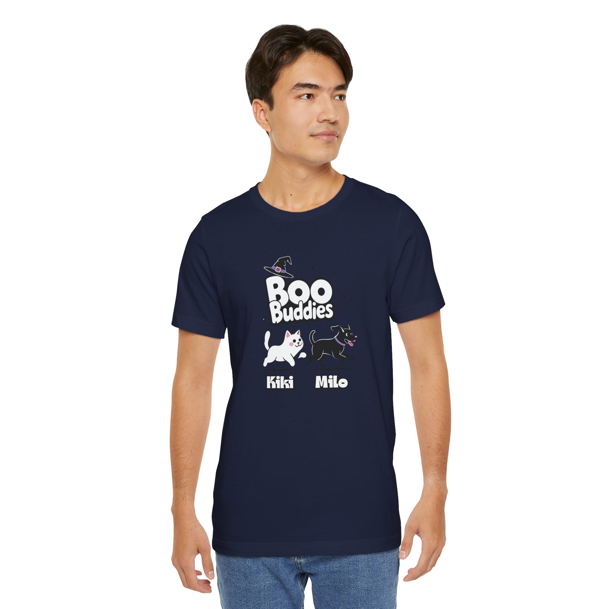 Boo Buddies T-Shirt, Unisex Jersey Short Sleeve Tee, Pet Lovers Gift, Halloween Outfit, Kiki Milo Design, Cute Cat Dog Apparel