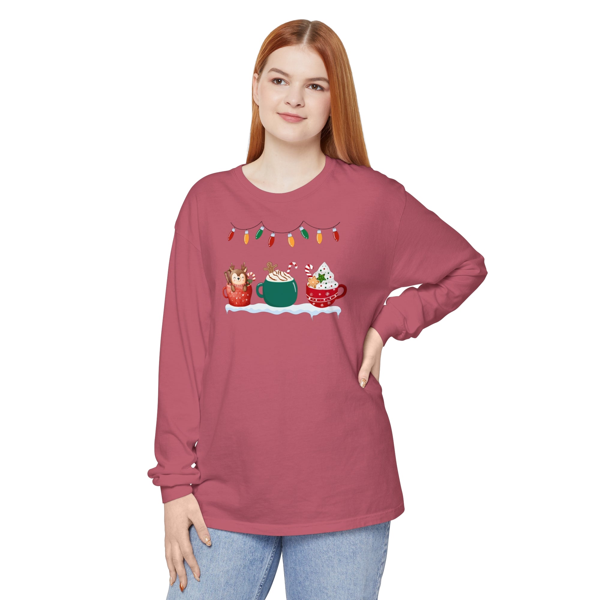 Long Sleeve T-Shirt Christmas Cheers Coffee Time Unisex