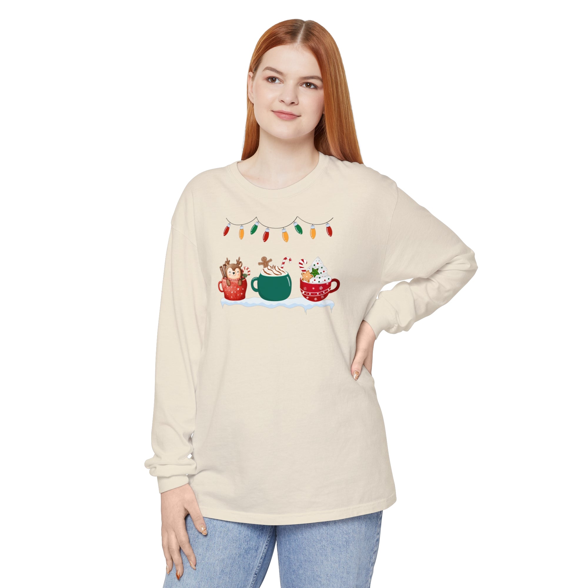 Long Sleeve T-Shirt Christmas Cheers Coffee Time Unisex