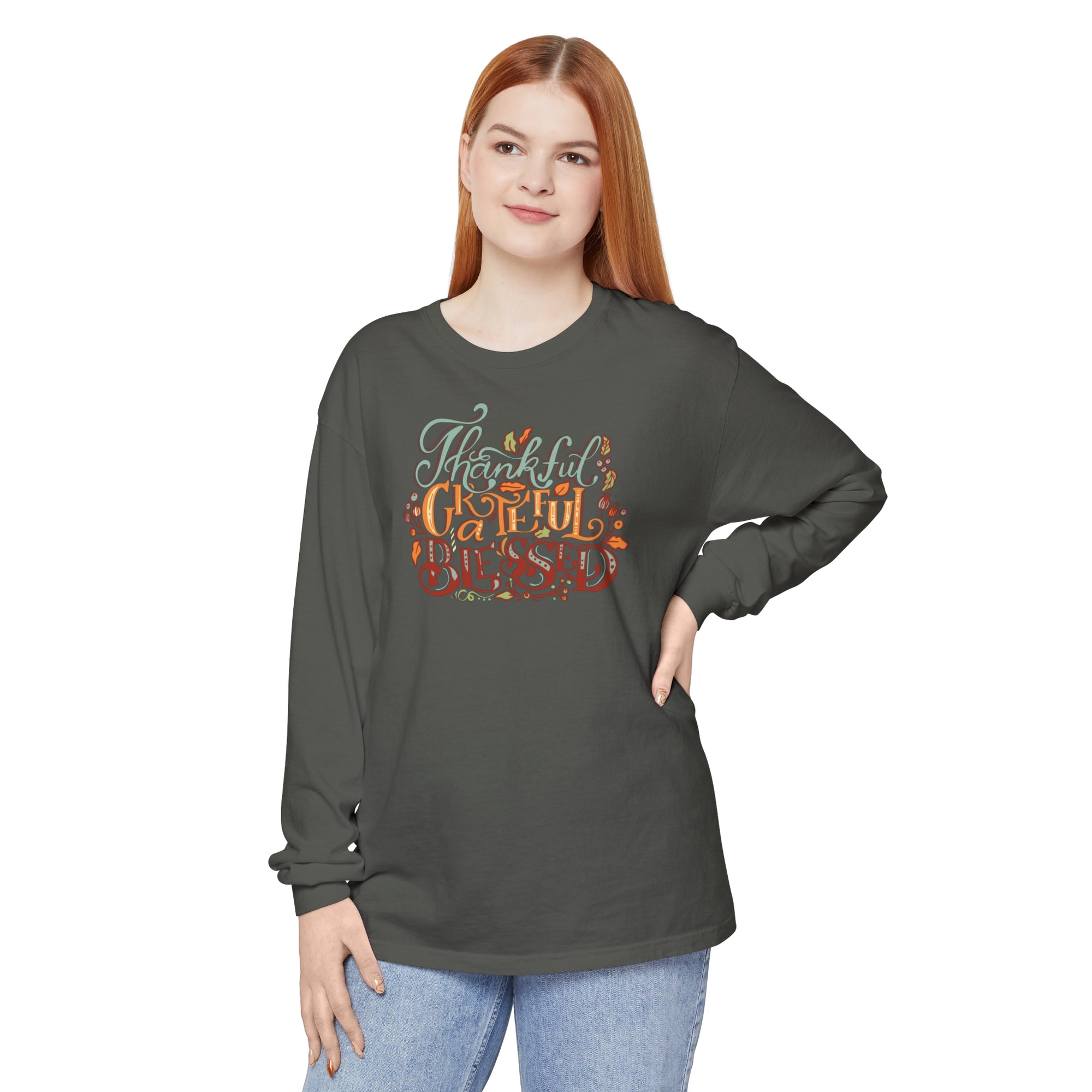 Thankful Grateful Blessed - Unisex Garment-dyed Long Sleeve T-Shirt