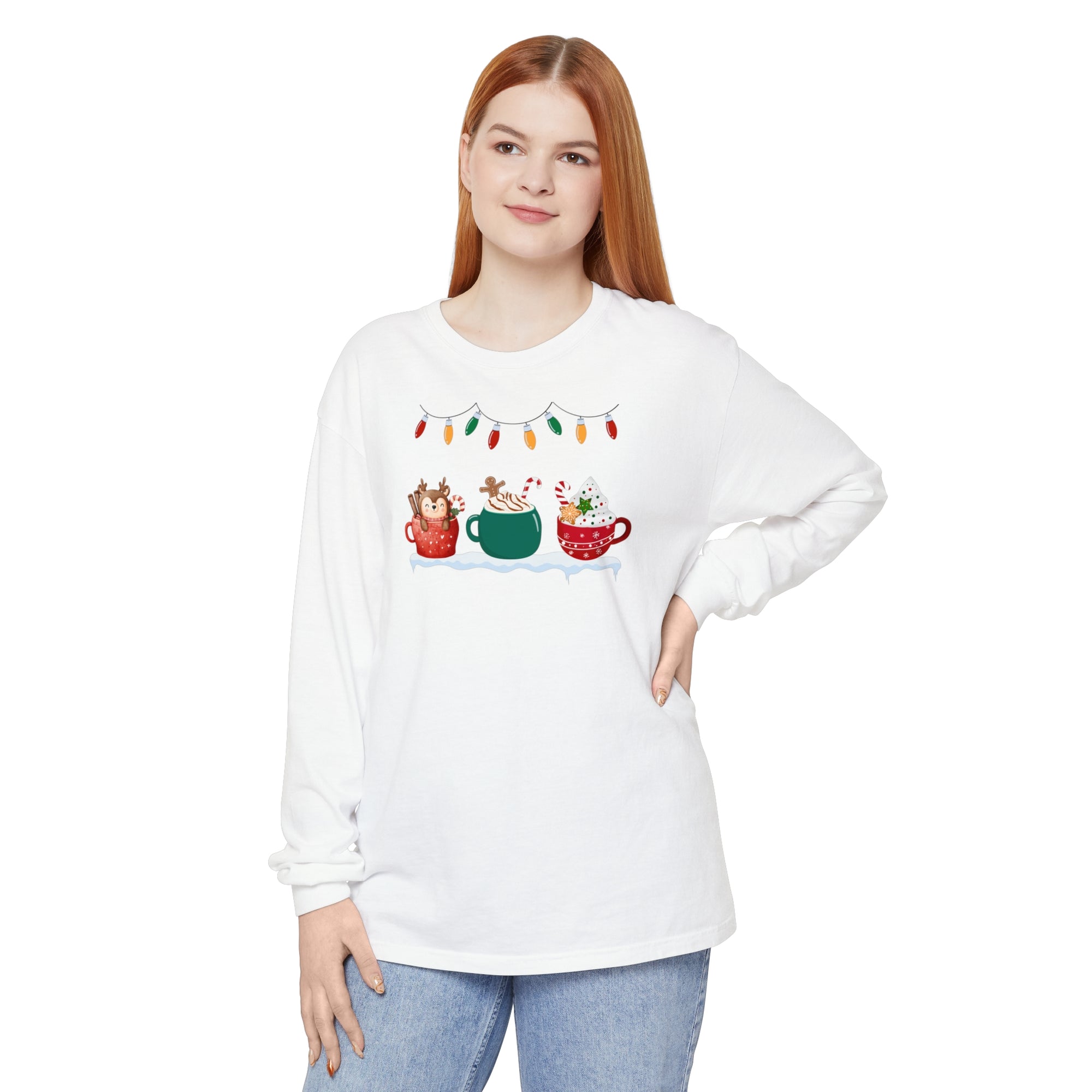 Long Sleeve T-Shirt Christmas Cheers Coffee Time Unisex