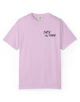 Light purple t-shirt with 'Salty Vibes' text on a white background