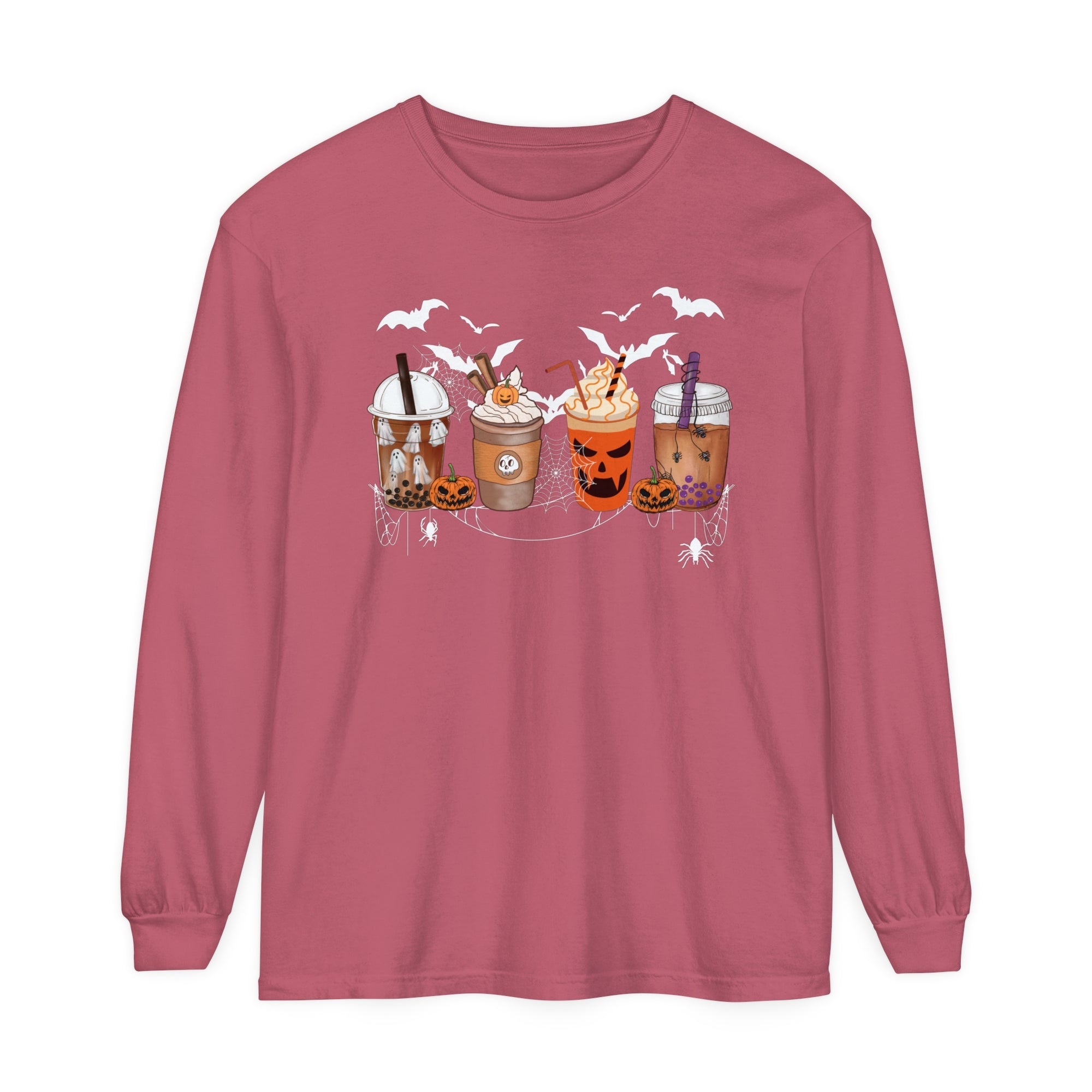 Halloween Coffee Time - Unisex Garment-dyed Long Sleeve T-Shirt - T&amp;L Apparel Store