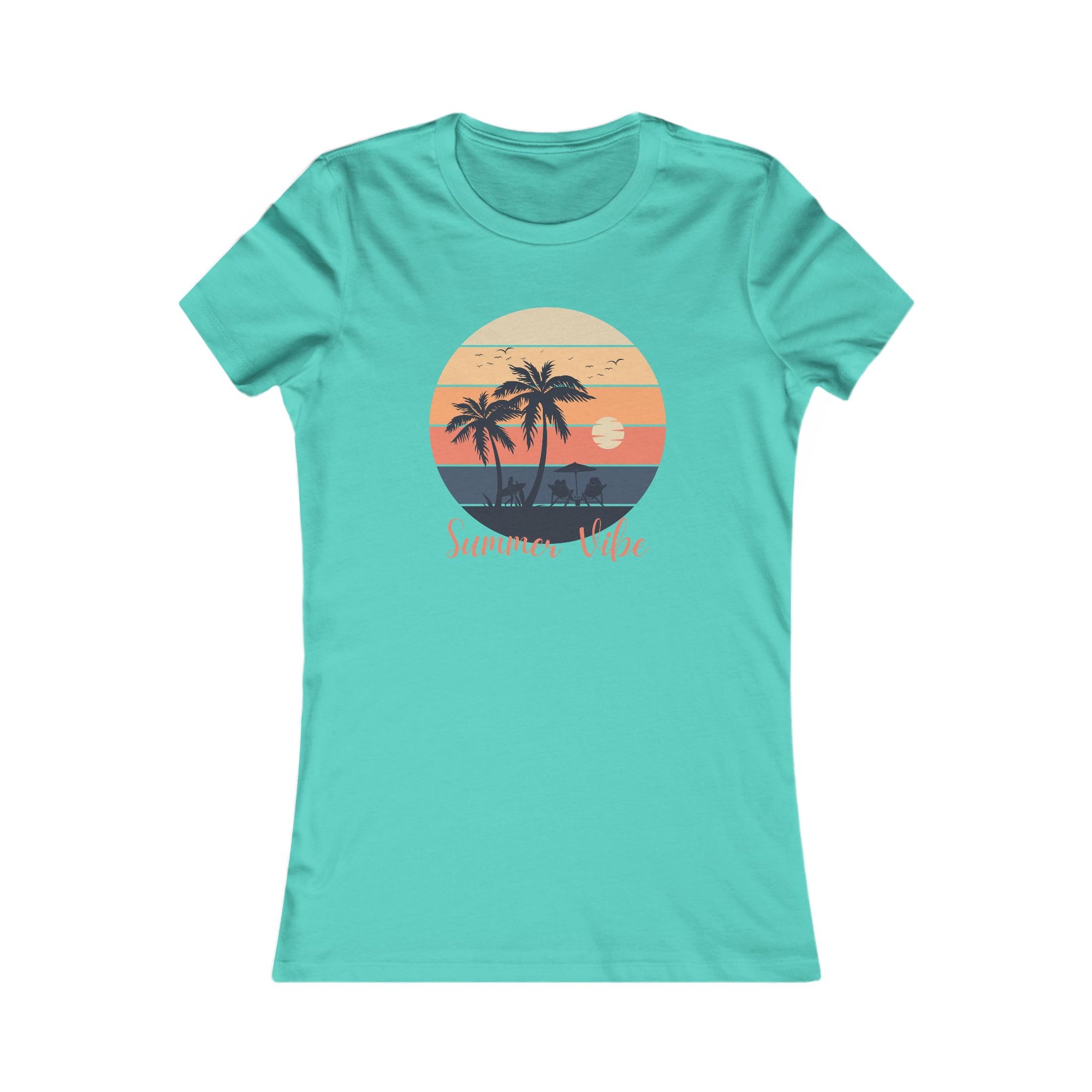 Turquoise t-shirt with a tropical graphic and 'Summer Life' text on a white background