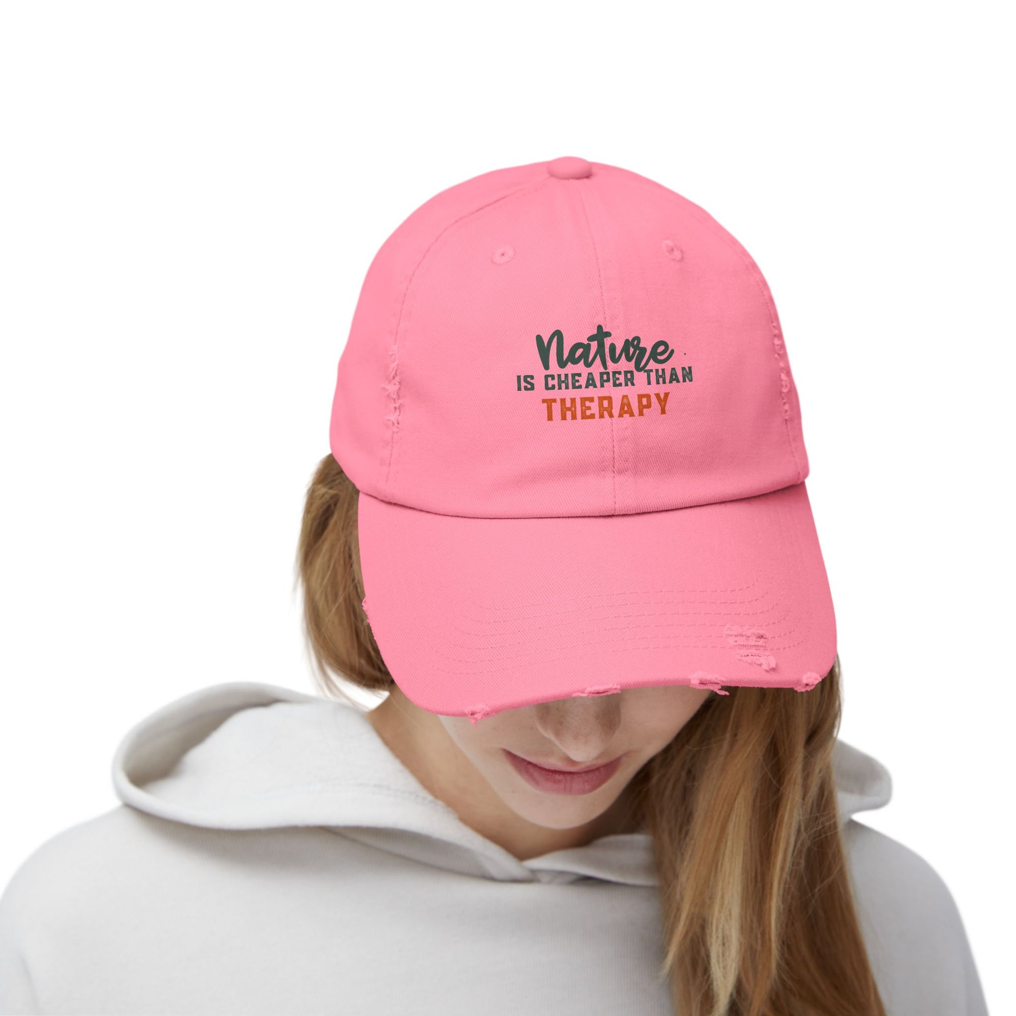 Nature Is Cheaper Than Therapy — Distressed Hiking Cap