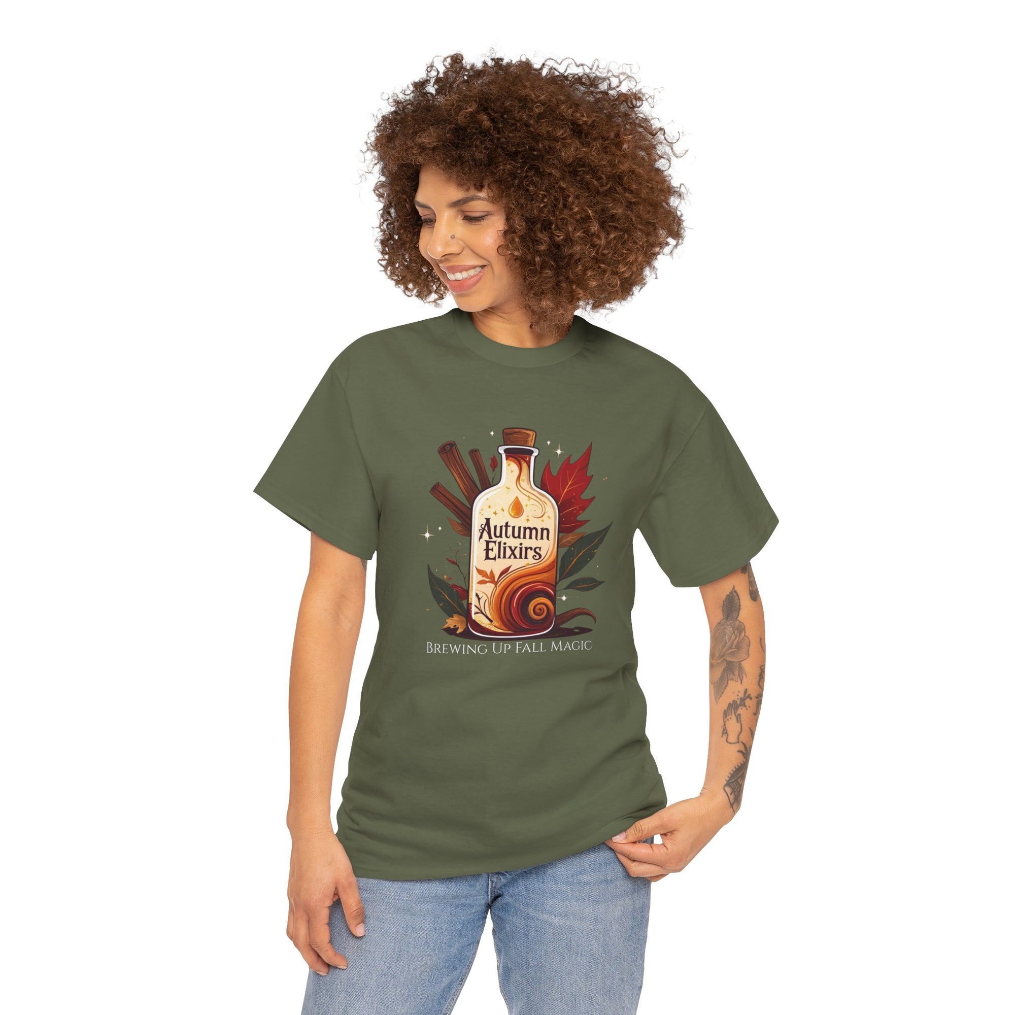 Autumn Elixirs Unisex Heavy Cotton Tee | Fall Fashion, Cozy Layer, Graphic Tee, Harvest Gift, Seasonal Apparel
