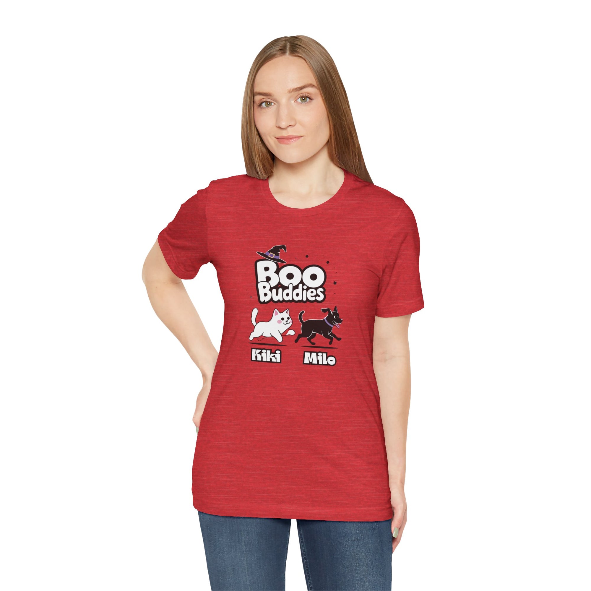 Boo Buddies T-Shirt, Unisex Jersey Short Sleeve Tee, Pet Lovers Gift, Halloween Outfit, Kiki Milo Design, Cute Cat Dog Apparel