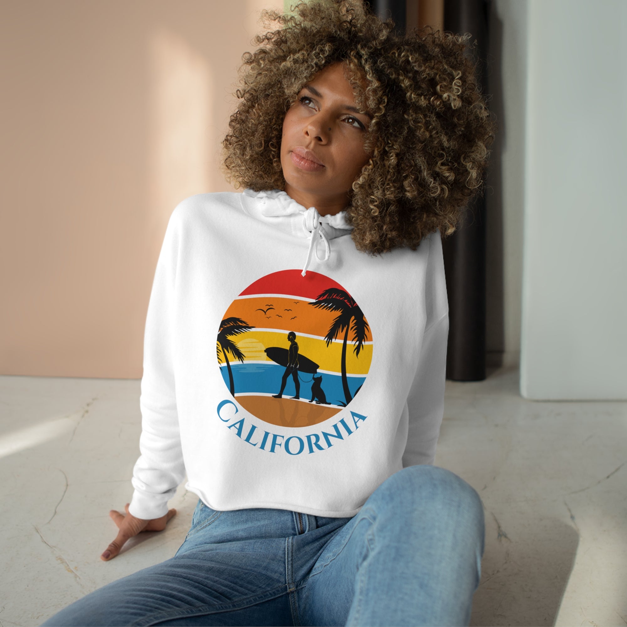 California - Women&#39;s Relaxed Fit Crop Hoodie - T&amp;L Apparel Store