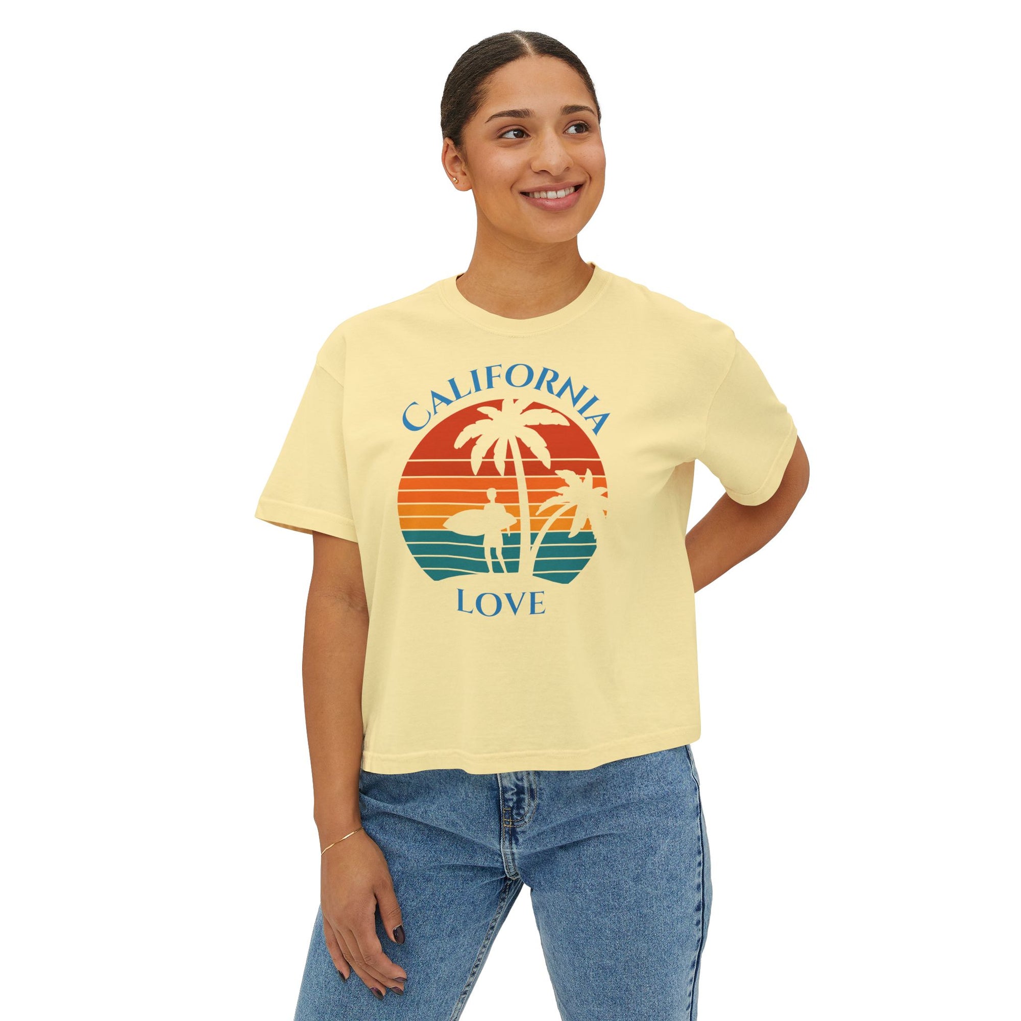 California Love - Women's Cropped Boxy Tee Shirt - T&L Apparel Store