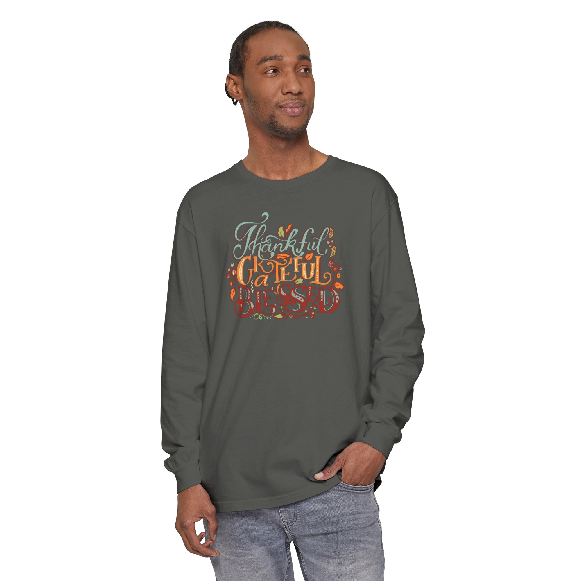 Thankful Grateful Blessed - Unisex Garment-dyed Long Sleeve T-Shirt