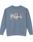 Blue sweatshirt with 'BOY MAMA' text on a white background