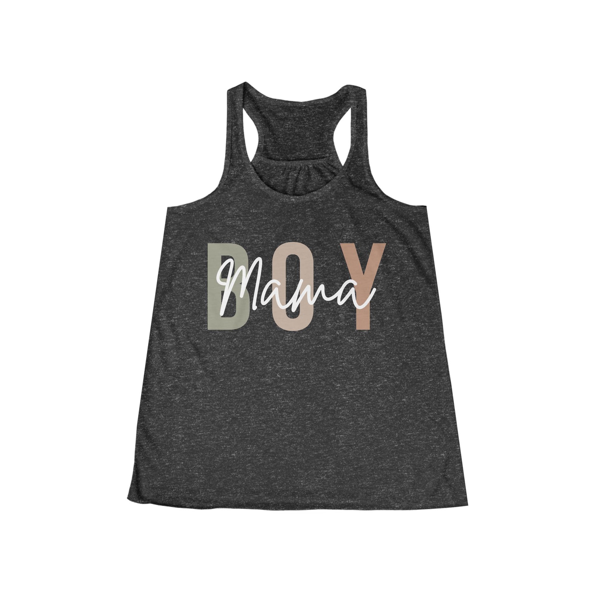 Gray tank top with 'BOY MAMA' text on a white background